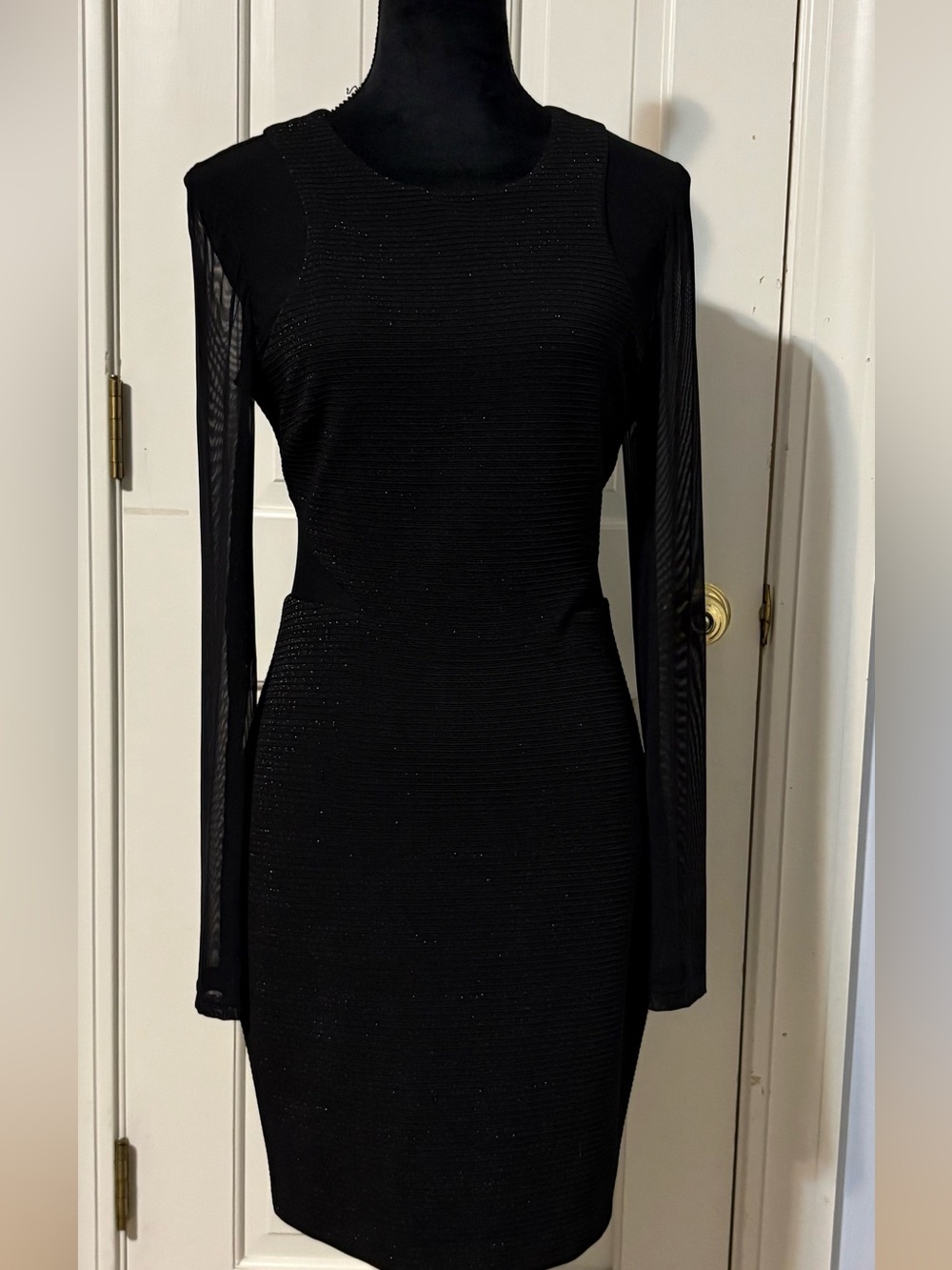 GUESS Elegant Black Long-Sleeve Sheath Dress